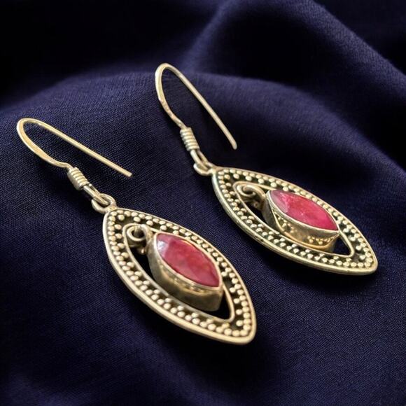 VTG Artisan Crafted Set  Sterling Silver Ruby Dangle Earrings & Pendant  925 - Picture 4 of 12